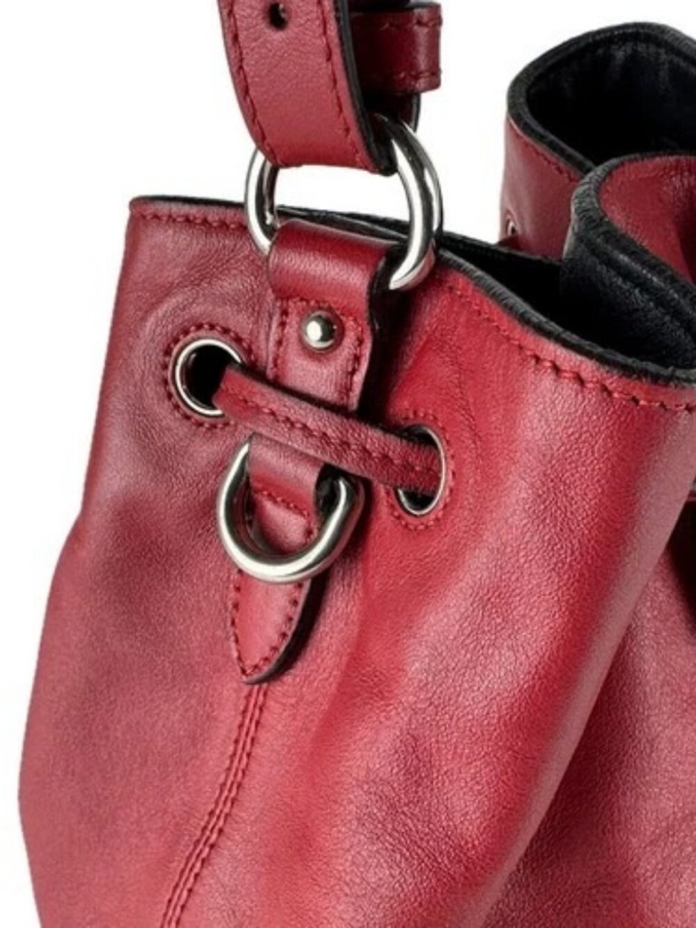 Auth PRADA Handbag Shoulder Bag Red/Silver Leather/Metal - z9575 - Picture 6 of 14